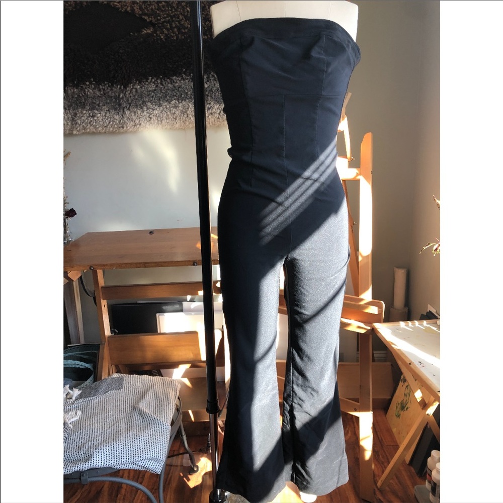Black vintage strapless wide leg jumpsuit